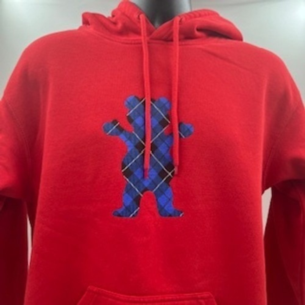 Grizzly Griptape Mens Red Plaid Bear Logo Pullover Hoodie Sweatshirt Size M